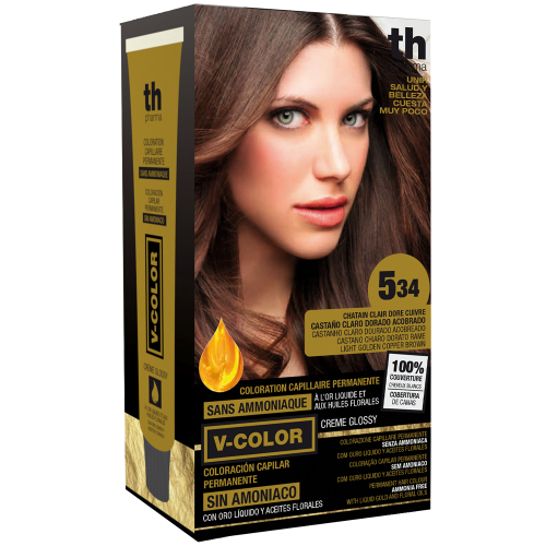 Hair dye V-color no. 5.34 (light gold copper brown)- home kit+shampoo and mask free of charge TH Pharma