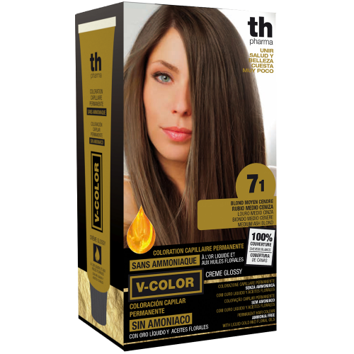 Hair dye V-color no.7.1 (medium ash blonde)- home kit+shampoo and mask free of charge TH Pharma