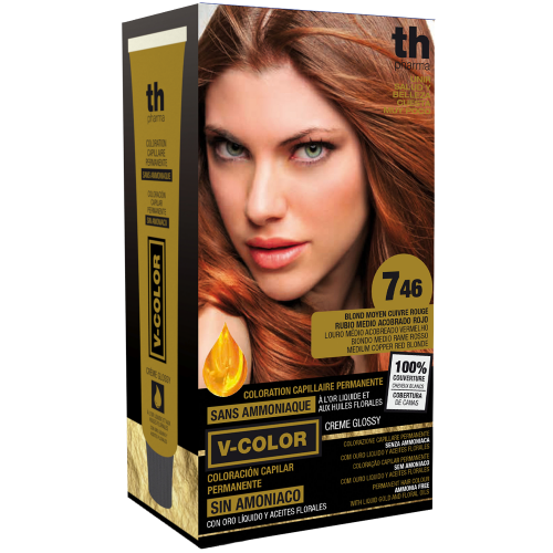 Hair dye V-color no.7.46 (medium copper red blonde)- home kit+shampoo and mask free of charge TH Pharma